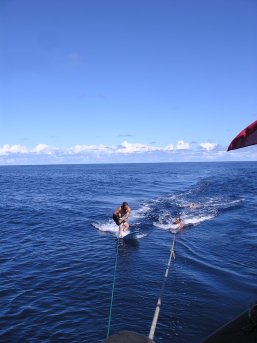 Noel waterski-ing on the surfboard