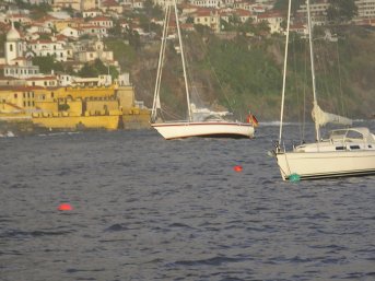 The German boat rolling around in the waves