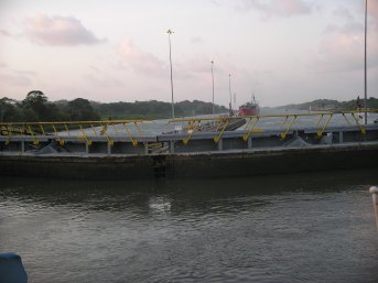 At the top of the first of the three lock chambers