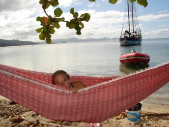 Merryn relaxing in a hammock