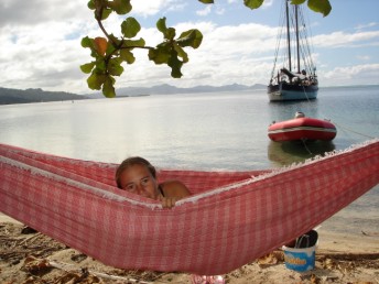 Merryn relaxing in a hammock