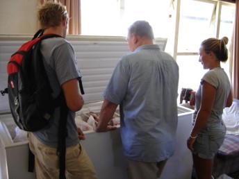 Exploring Pete's freezer in his living room