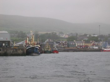 Looking back to Dingle through the rain