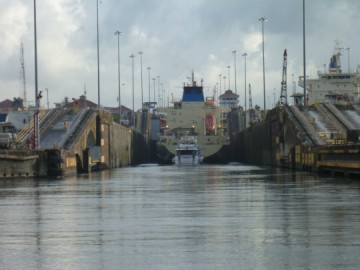 The gates open to the Panama Canal